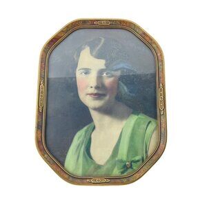 Art Deco Frame Vintage Photograph Print Young Woman 1920s Hand Tinted  Buren